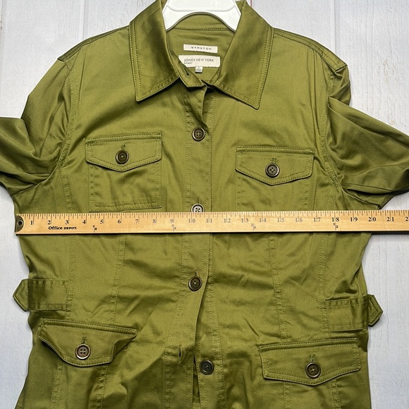 Jones New York Blazer Army Jacket Large Green Button Front Stretch Utility - Picture 5 of 6